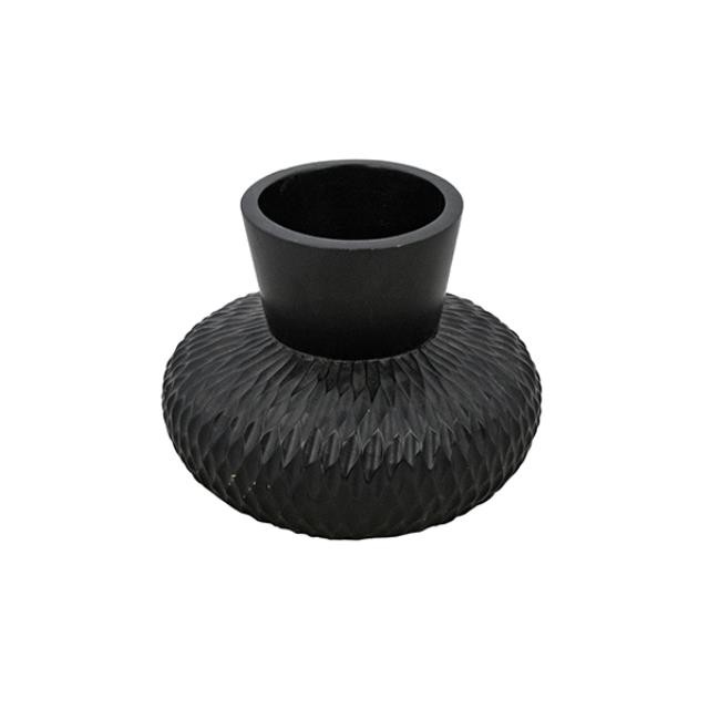 VASE-Black Wood/Accordian Middle/Smooth Neck