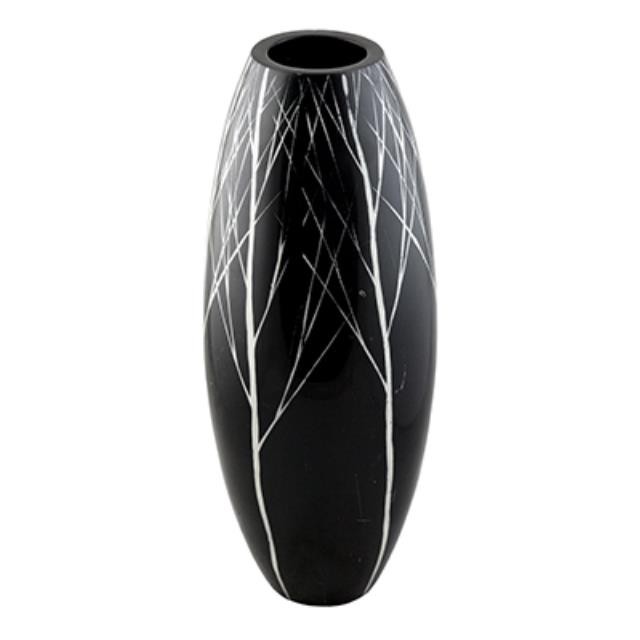 VASE-Tall Black W/White Branches