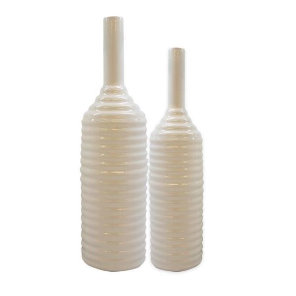 VASE-WHITE BOTTLE-RIDGES-TAPER