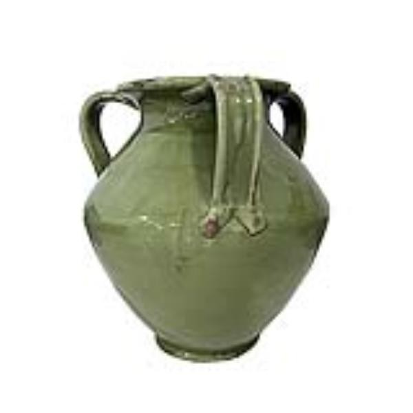 VASE-GREEN CERAMIC-DISTRESSED-