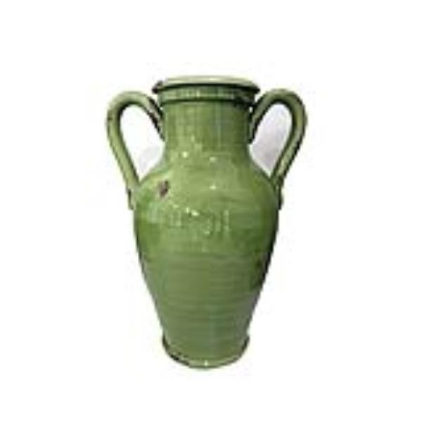 VASE-GREEN CERAMIC-2 HANDLES-D