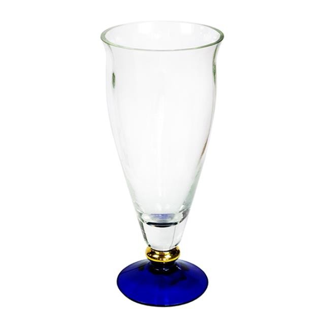 VASE-Clear W/Colbalt Blue Pedestal Base & Gold Ring