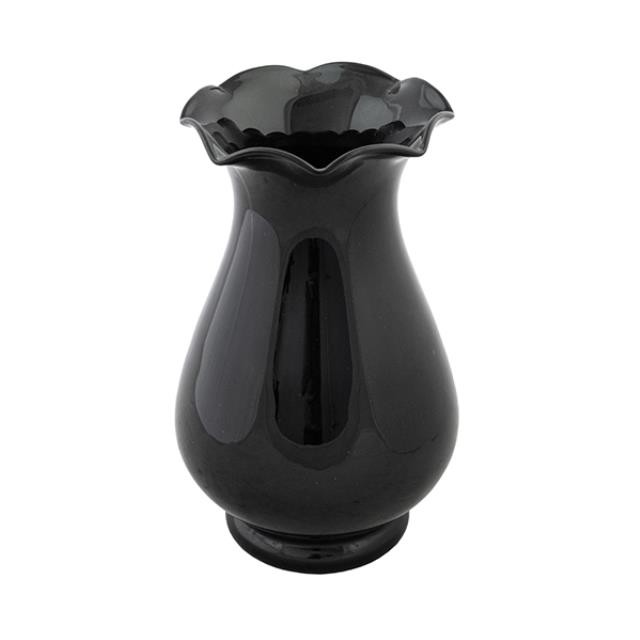 VASE-Tall Black Glass W/Ruffled Edge