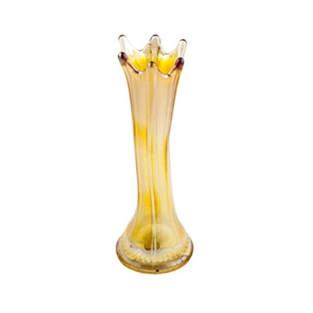 VASE-Art Glass Yellow W/Points on Rim