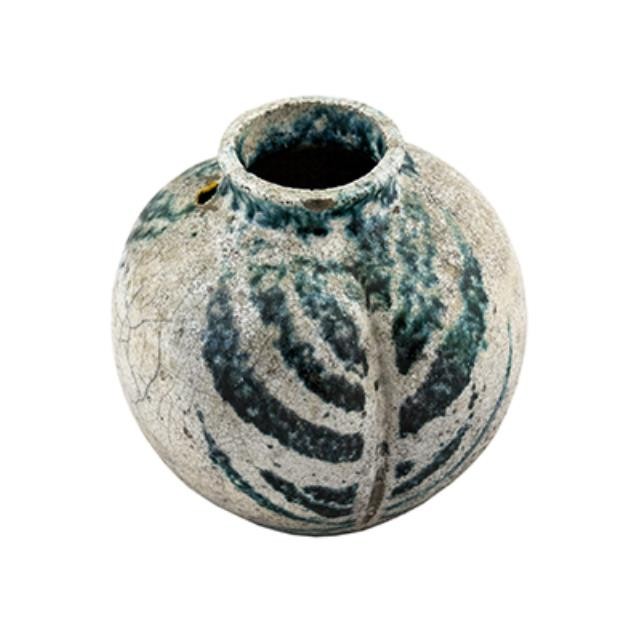 VASE-5" BLUE/GRAY RAKU CERAMIC