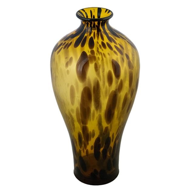 VASE-Glass W/Leopard Spot Print