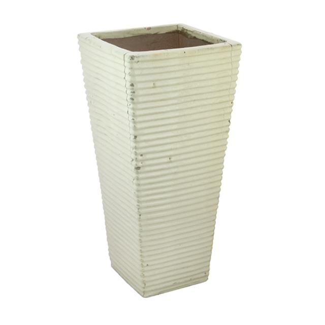 VASE-Square Beige Horizontal Ribbed