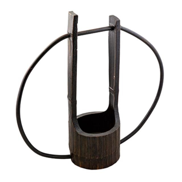 VASE-RD&BLK BAMBOO W/HOOP