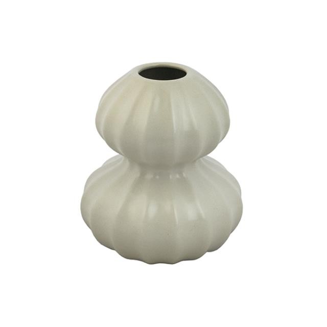 VASE-Matt Cream Stacked W/Thick Vertical Ribs