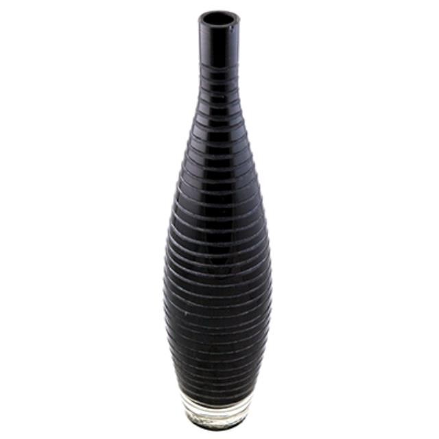 VASE-16H-BLACK GLASS-ENGRAVED