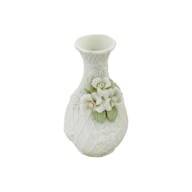 VASE-6"-WHT-CERAMIC W/3 WHITE FLOWERS