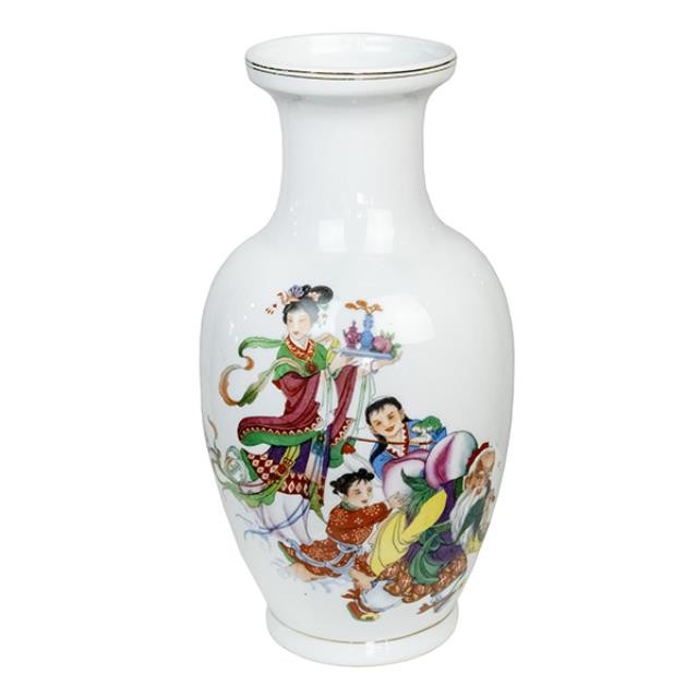 VASE-13"WHITE W/ORIENTAL FIGURES