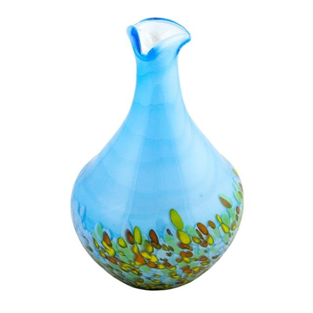 VASE-Blue Art Glass W/Color Dots at Base