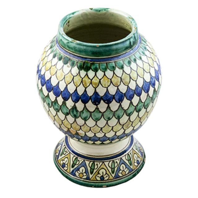 VASE-Moroccan Pottery-Fish Scales in Blue, Green, & Yellow