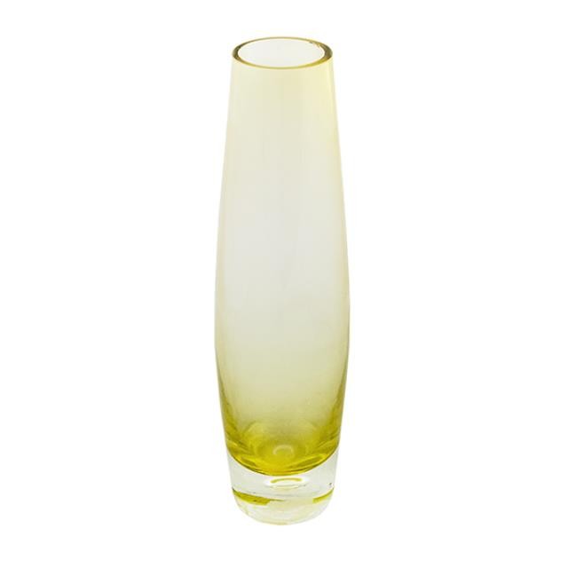 VASE-Tall Narrow Clear Yellow Glass