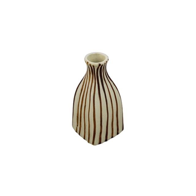 BUD VASE-Cream Colore W/Vertical Brown Stripes