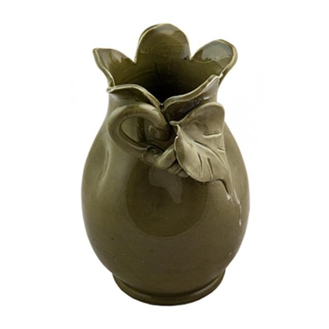 VASE-9.25"H-OLIVE GREEN W/LEAF