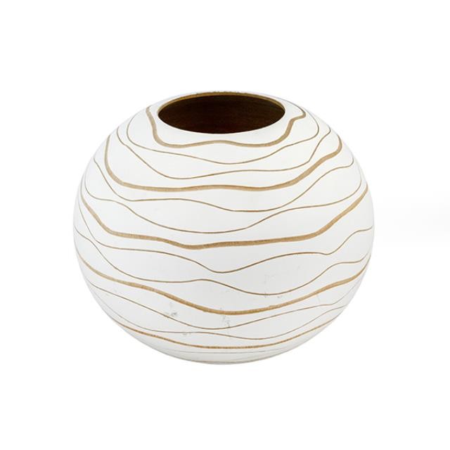 VASE-8"-WHITE-GROOVED LINES-ROUND