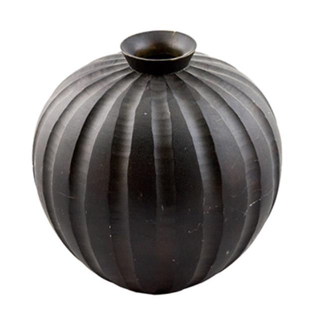 VASE-10"-DK WD-CARVED STRIPES