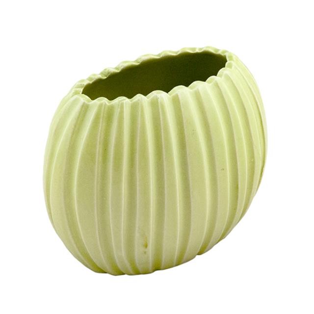 VASE-Chartreuse Green W/Vertical Ribs