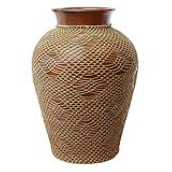 VASE/URN-CLAY W/STRAW COVERING