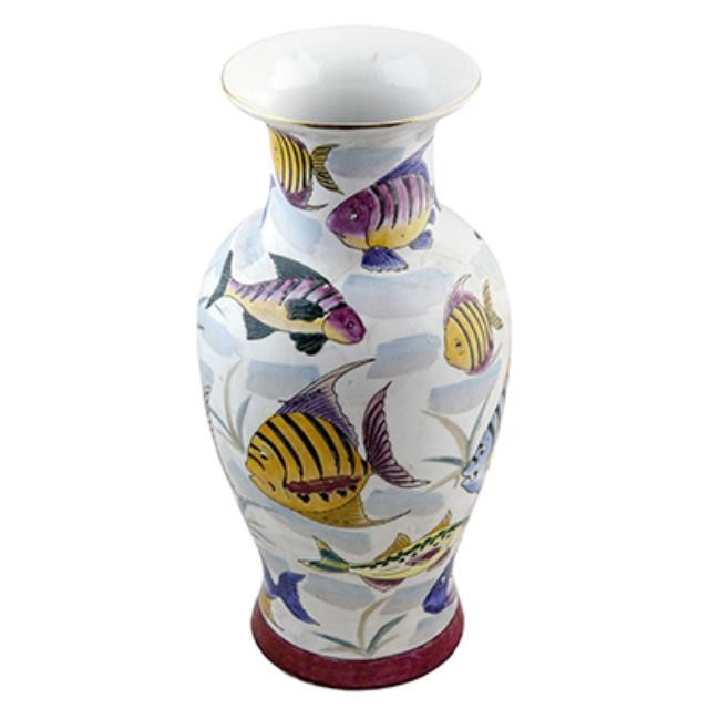 VASE-CERAMIC W/FISH 14"H