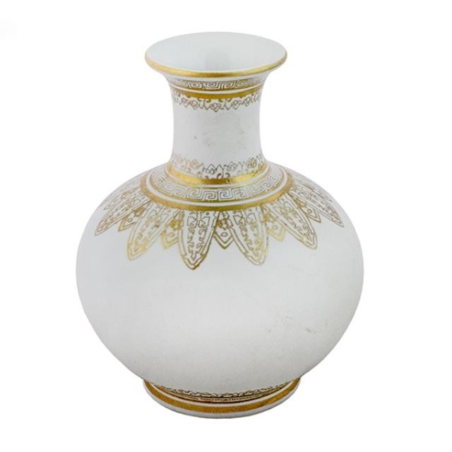 VASE-White Porcelain Pot Belly & Fluted Neck