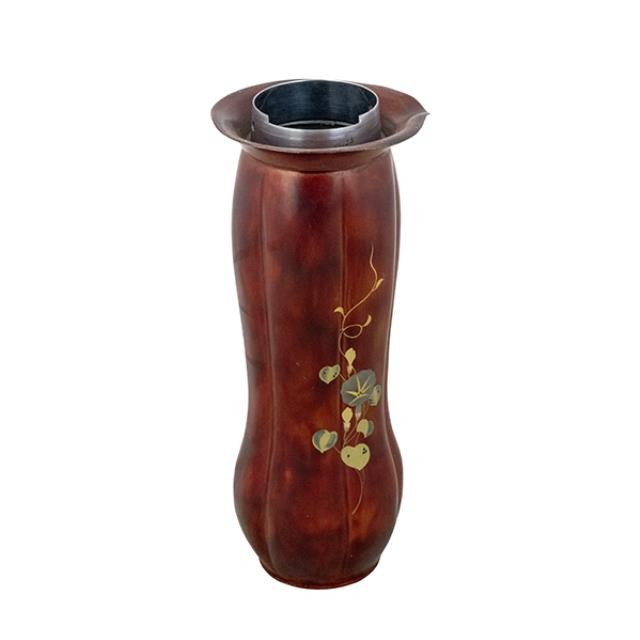 VASE-Red Metal W/Painted Floral Design on Front