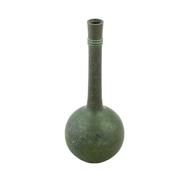 BUD VASE-Green Metal Gourd W/Long Neck