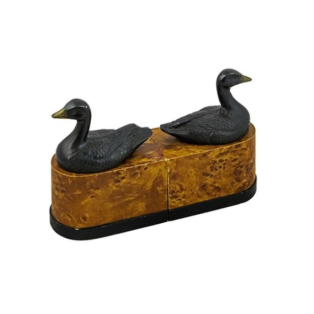 BOOKEND-Black Duck on Burled Wood Base (Pair)
