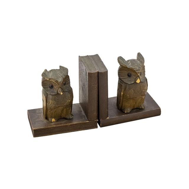 BOOKEND-Carved Wooden Owls (Pair)