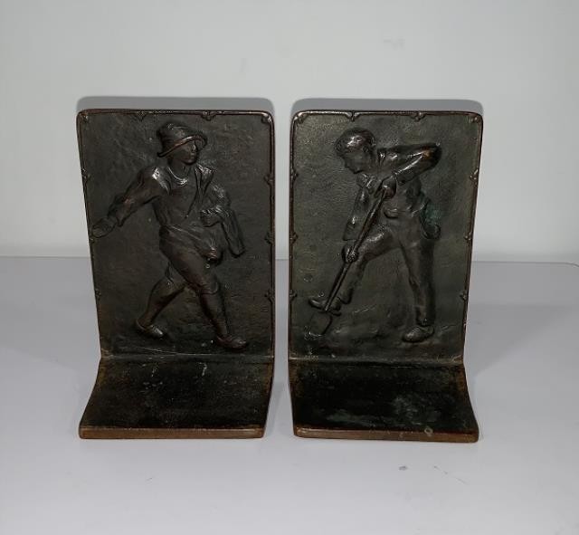 BOOKEND-BRONZE FARMERS (PAIR)