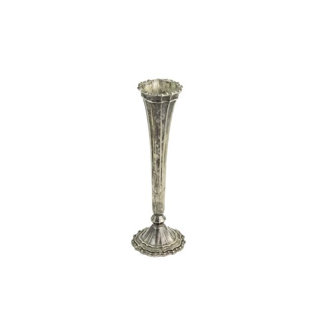 BUD VASE-Silver Fluted W/Detailing On Base & On Edge