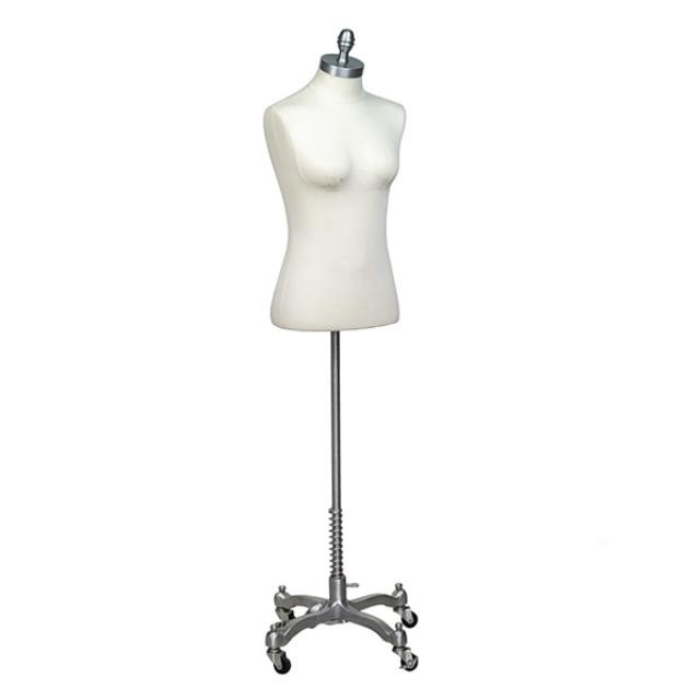 DRESS FORM-Waist Up Woman-Canvas W/Chrome Stand on Wheels