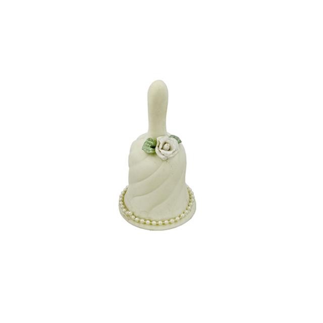 BELL-Ceramic Ivory Bell W/White Rose & Pearl Detail