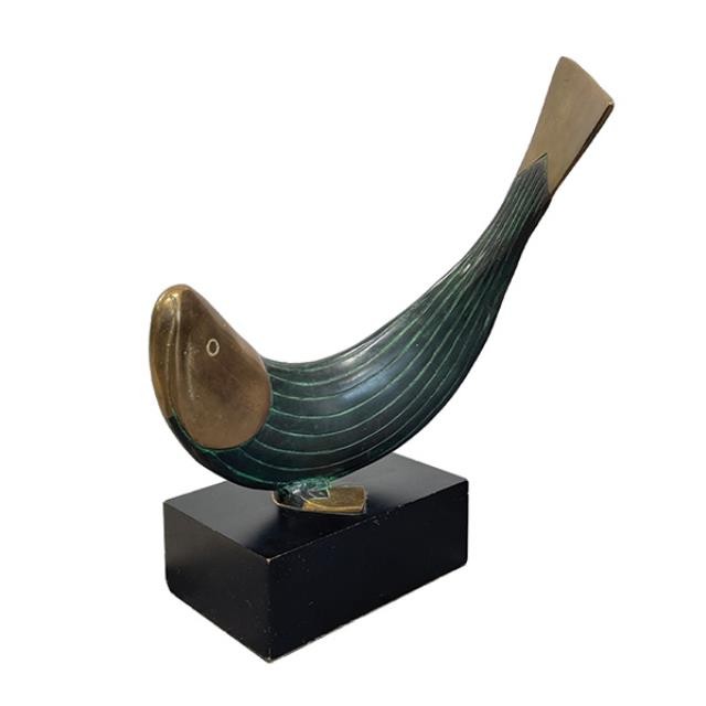 STATUE-FISH-BRASS-BLK WOOD BAS