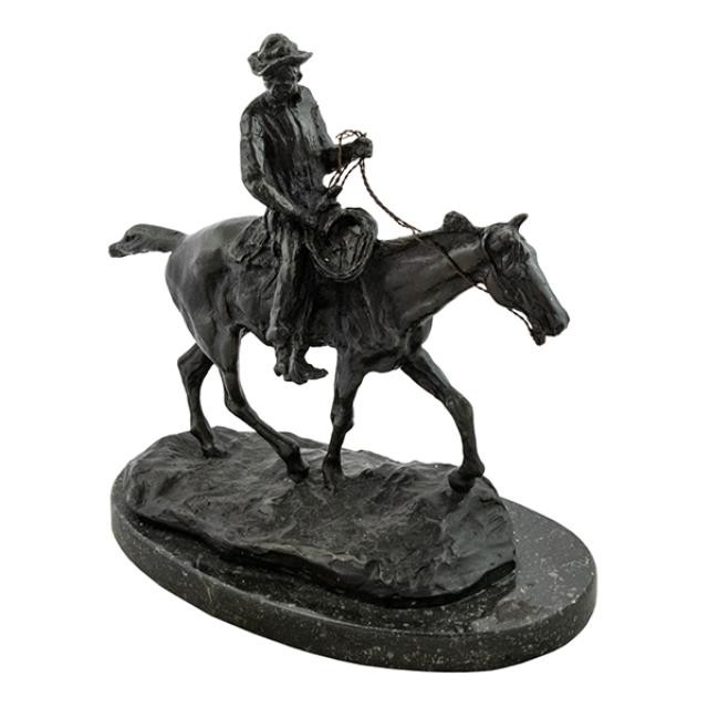 SCULPTURE-Bronze Cowboy on Horse