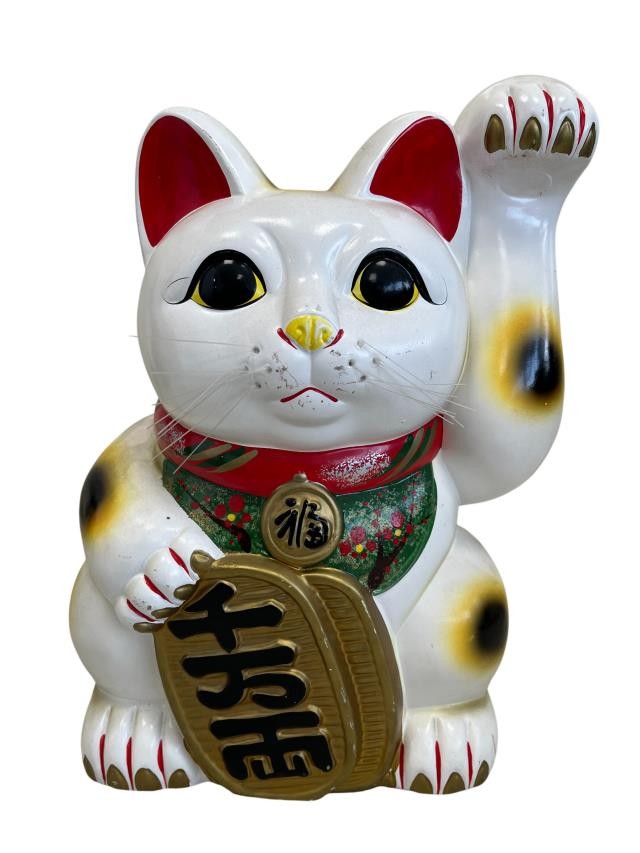 STATUE-14H-ASIAN KITTY-WHT-GLD