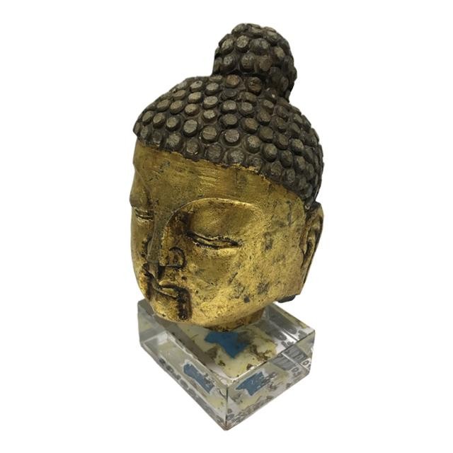 SCULPTURE-Gold Buddha Head W/Lucite Base