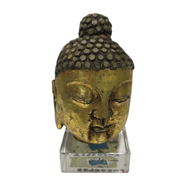 SCULPTURE-Gold Buddha Head W/Lucite Base