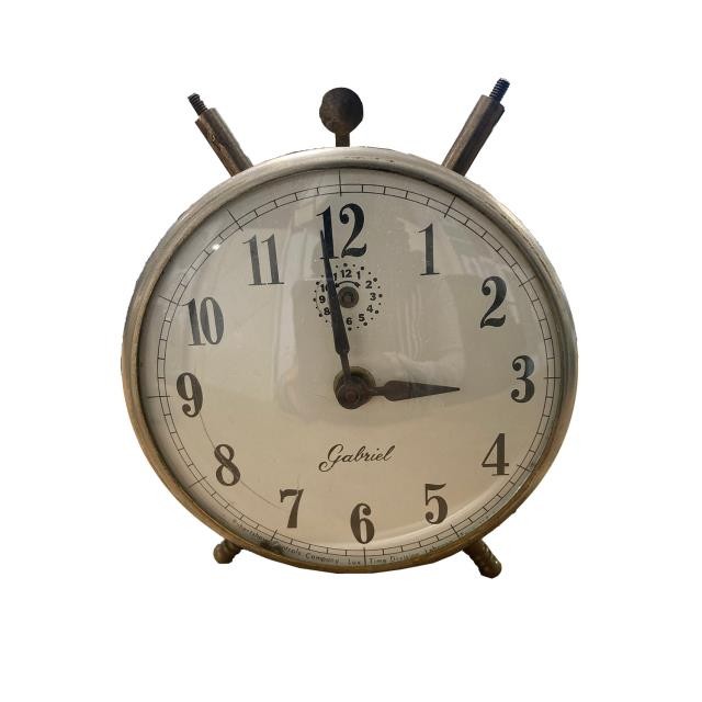 CLOCK- GABRIEL ALARM SILVER W/BRASS FEE