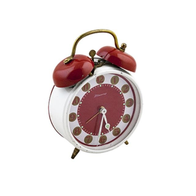 Red & White alarm clock w/bell