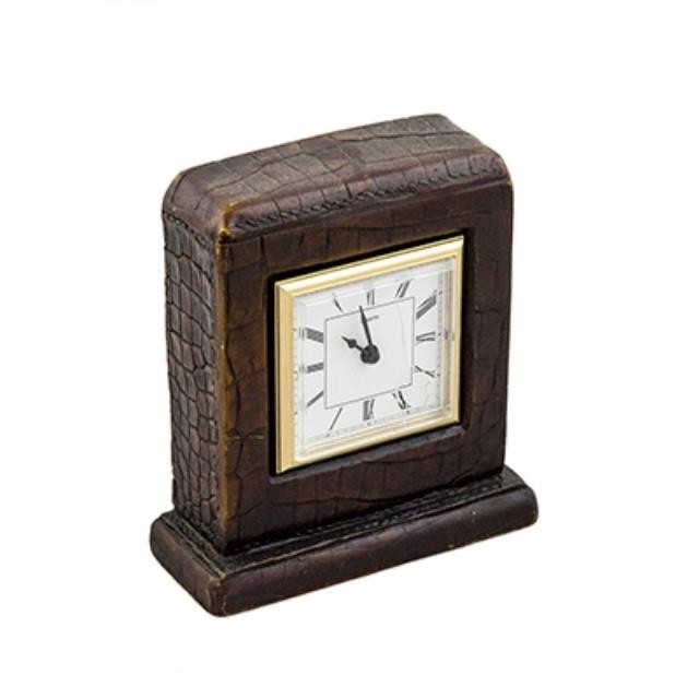 CLOCK-DESK-CROC-BRN-FAUX