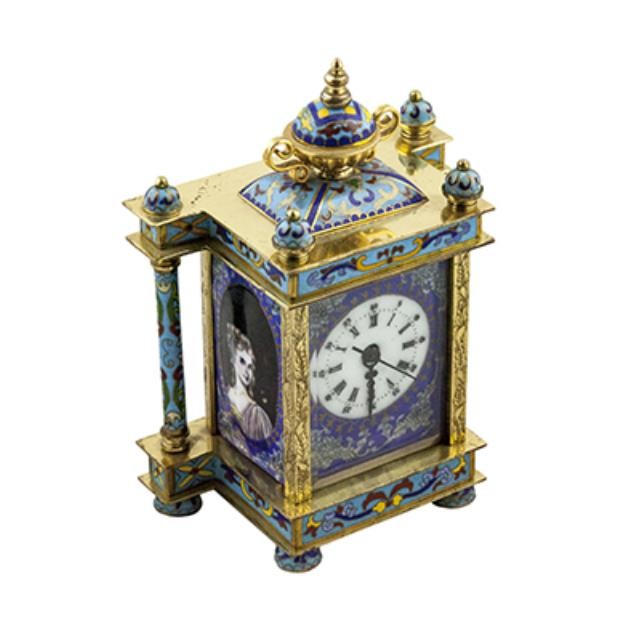 CLOCK-TBL ENAMELED BLUE&BRASS