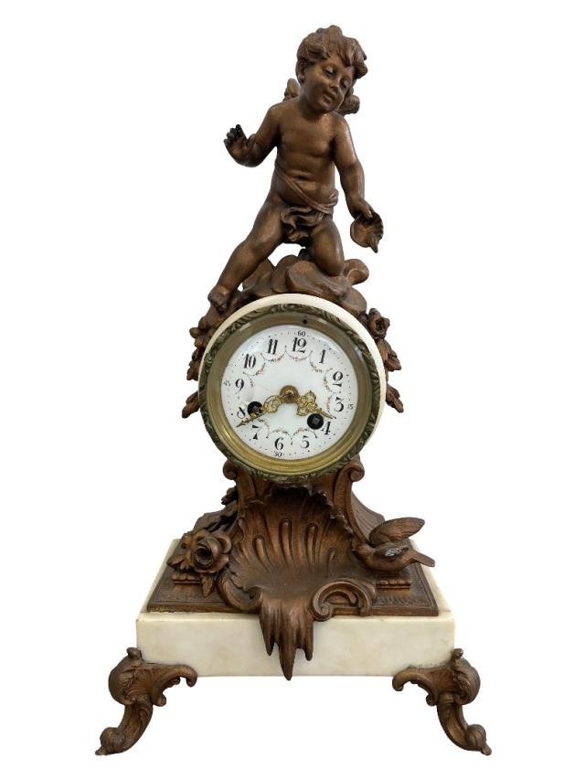 CLOCK-MANTEL 16"COPPER&WH MARB