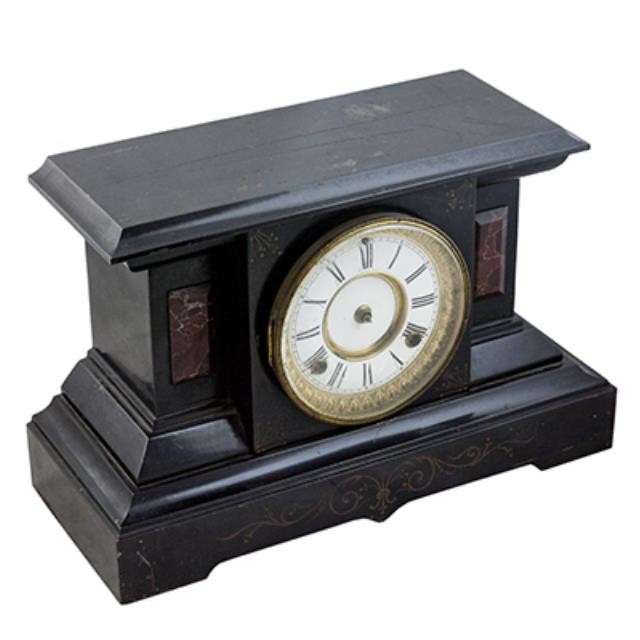 CLOCK-MANTEL BLK MARBLE GLD/WH