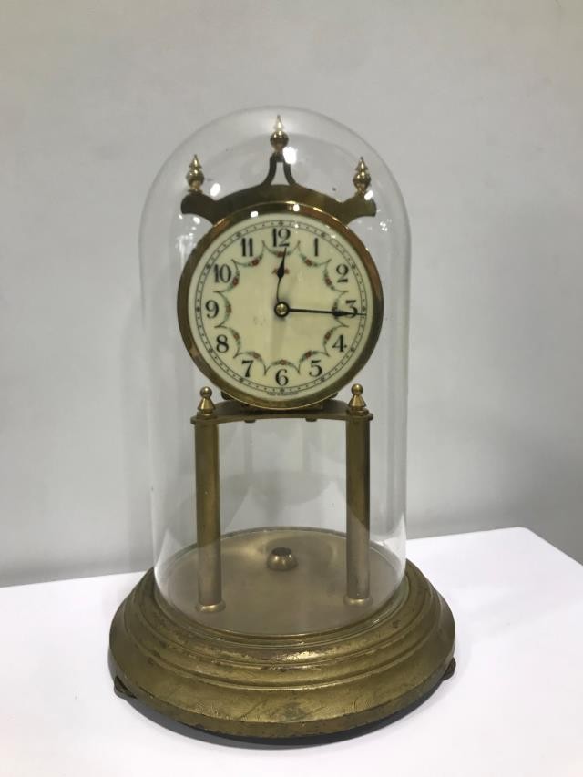 CLOCK-ANT GLD/GLASS