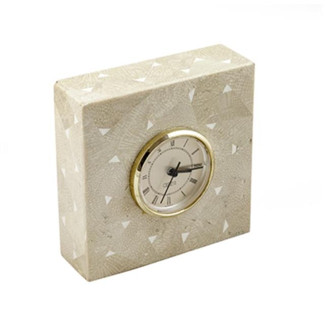 CLOCK-SQ-BEIGE-WHT DIAMOND CUT