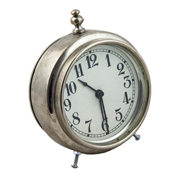 CLOCK-TBL-5"RND SILVER W/ TOP