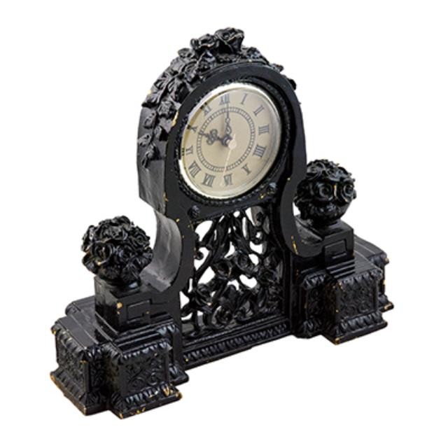 CLOCK-MANTEL-BLK W/ROSETTES